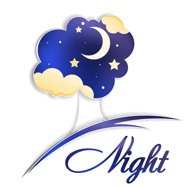 Boom met maan, wolken en night sky — Stockvector