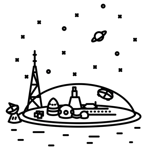 Illustration de colonie d'espace plat à ligne mince — Image vectorielle