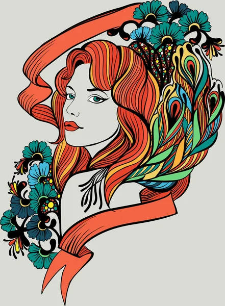 Doodle portrait de femme — Image vectorielle