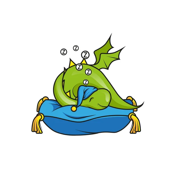 Lindo pequeño dragón durmiendo en la almohada — Vector de stock