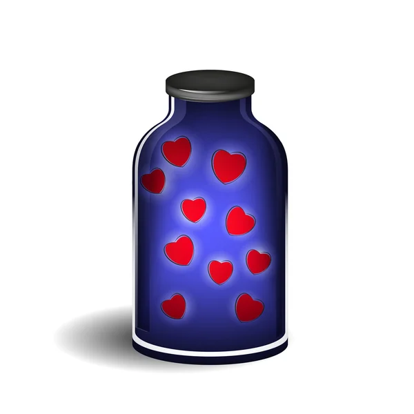 Bottle with shiny hearts — Stock Vector