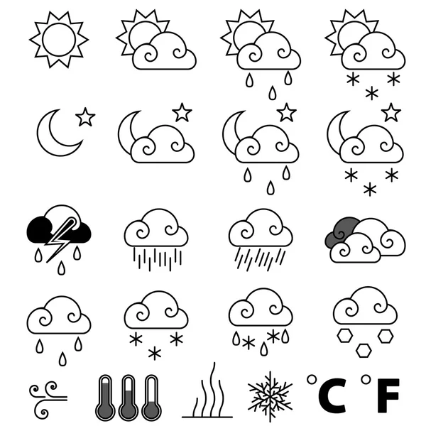 Conjunto de ícones de previsão meteorológica — Vetor de Stock