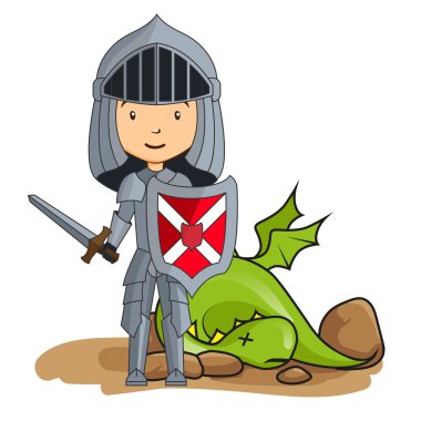 Cartoon knight victorious over the dragon clipart