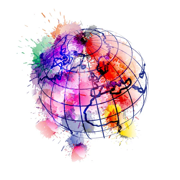 Globus mit bunten Grunge-Spritzern bedeckt — Stockvektor