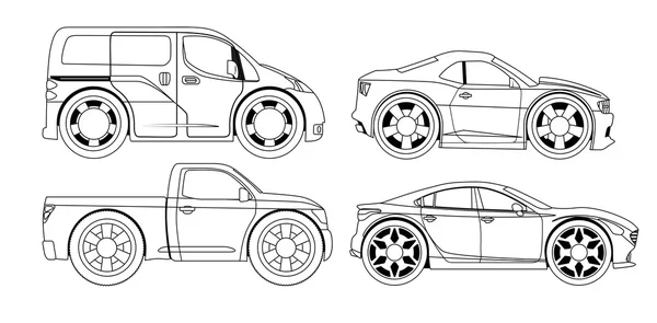 Libro para colorear: coches estilizados conjunto — Vector de stock