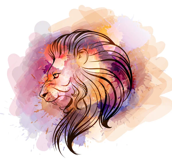 Tête de lion aquarelle — Image vectorielle