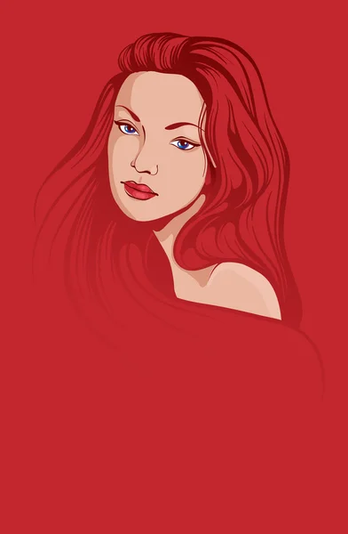 Şık genç kadın portre kırmızı zemin üzerine — Stok Vektör