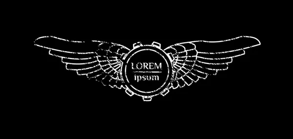 Estilo Steampunk emblema abstrato com engrenagem e asas. Texto é fácil de editar —  Vetores de Stock