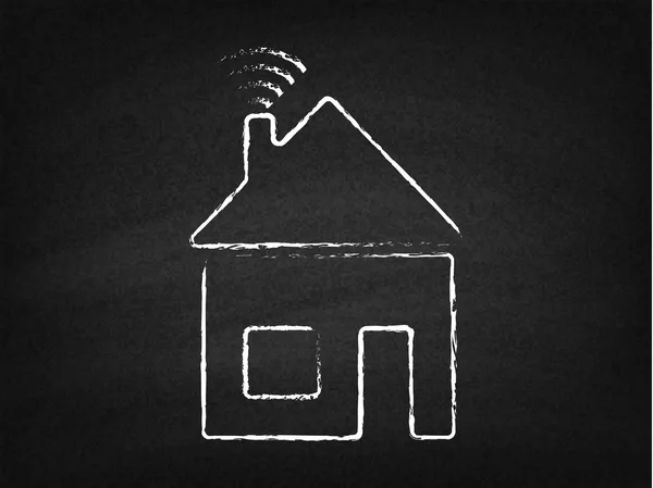 Casa com wi fi sinal giz desenhado no quadro negro — Vetor de Stock