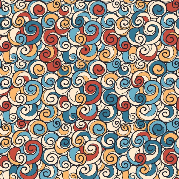 Bright hand drawn colorful swirls seamless background pattern — Stock Vector