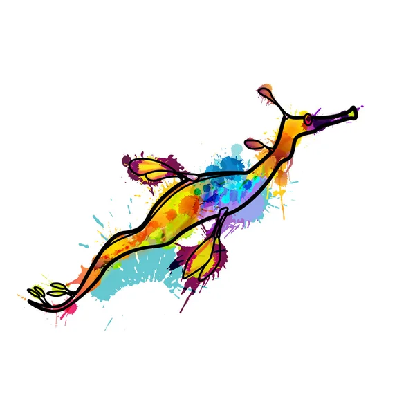 Zaplevelený seadragon z barevné cákance — Stockový vektor