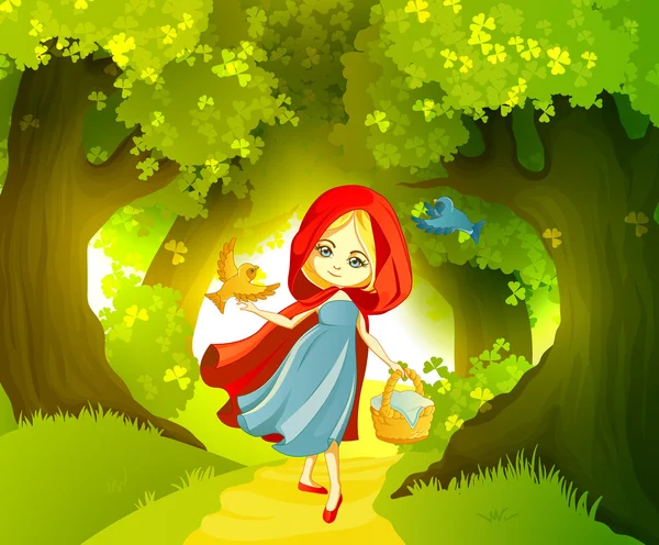 Red Riding Hood op de bospad — Stockvector