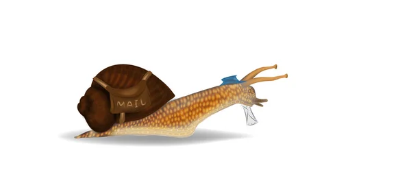 Concept de courrier d'escargot. Escargot avec lettre et sac de facteur — Image vectorielle