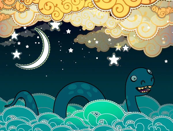 Cartoon stijl Loch Ness monster — Stockvector