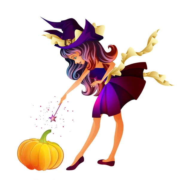 Cute little witch isolated — Stock Vector