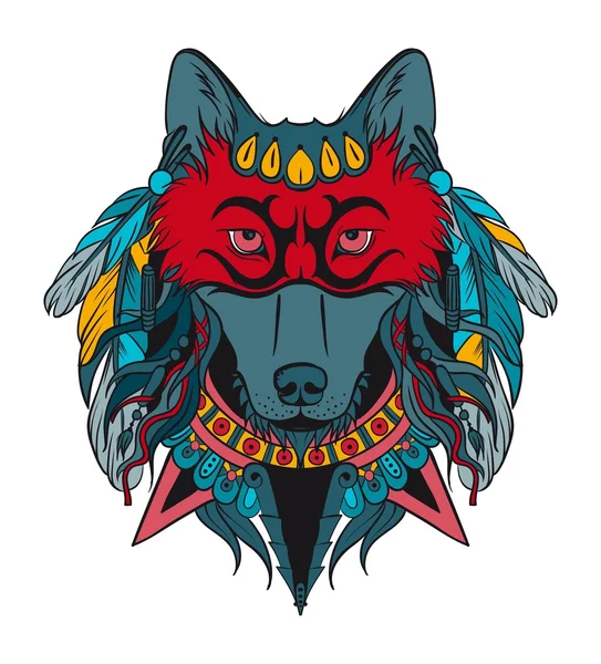 Indian warrior wolf — Stock Vector