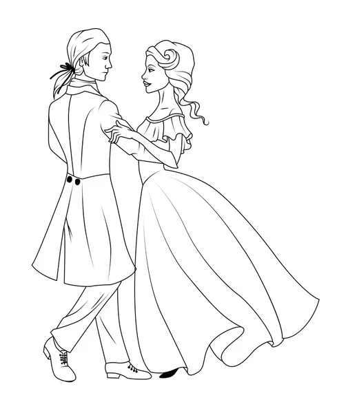 Coloring book: Couple dancing waltz — Stock Vector