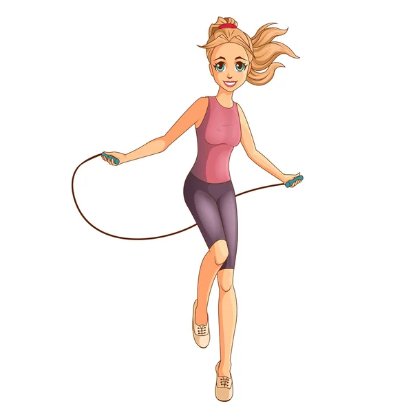 Cute girl jumping on the skipping rope — Stock Vector