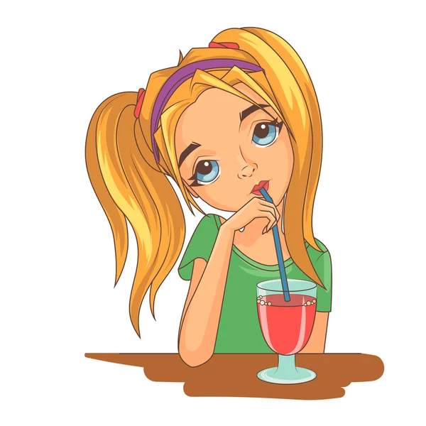 Girl drinking a cocktail — Stock Vector