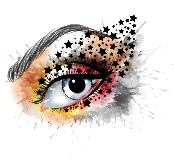 Grunge eye with stars  makeup beauty and fashion creative concept — Stock Vector