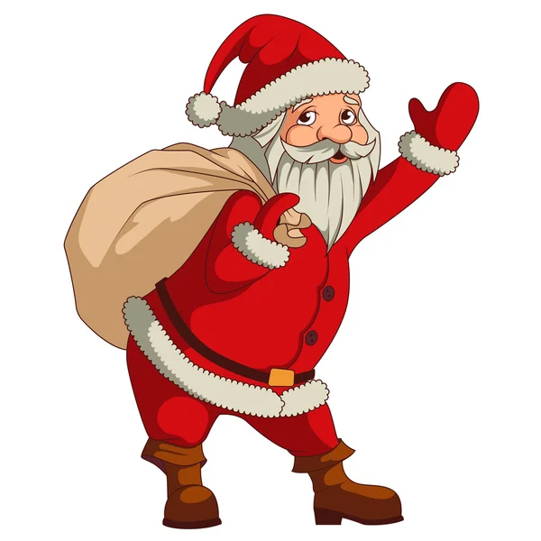 Weihnachtsmann mit großem Sack voller Geschenke isoliert — Stockvektor