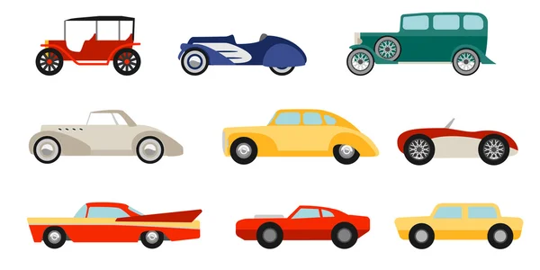 Conjunto de coches clásicos de estilo plano — Archivo Imágenes Vectoriales