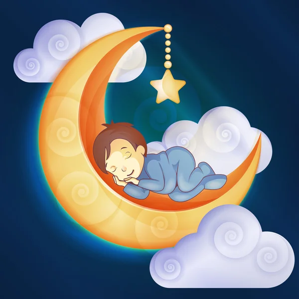 Küçük çocuk ayda uyku — Stok Vektör