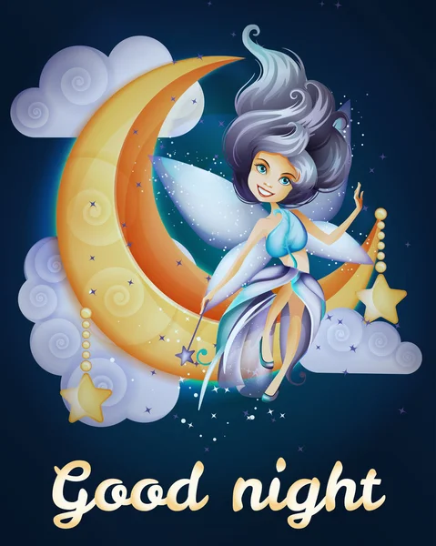 Fairy siiting on the moon — Stock Vector