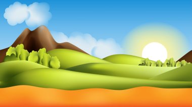 Parallax landscape cartoon seamless repeating background clipart