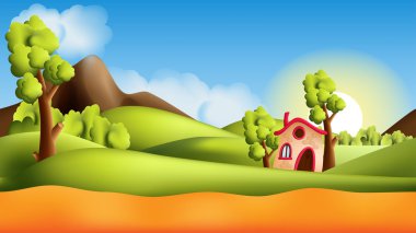 Parallax landscape cartoon seamless repeating background with additional elements clipart