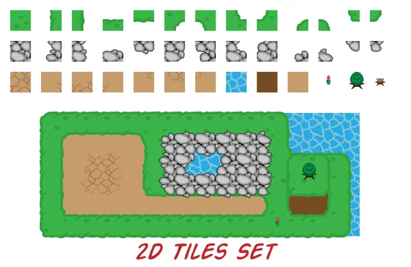 Set de azulejos 2D para juegos de arriba abajo — Vector de stock