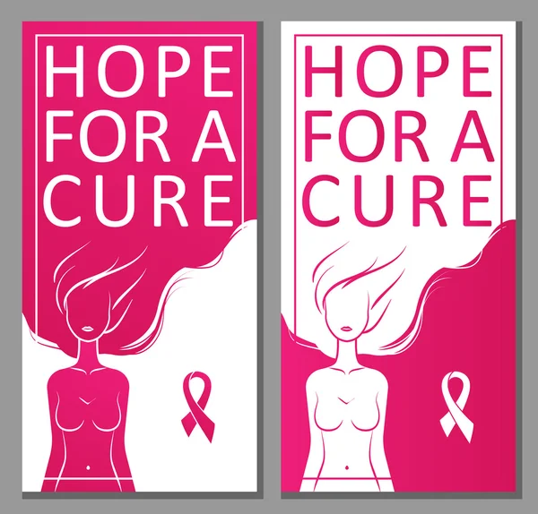 Έννοια συνειδητοποίηση καρκίνου του μαστού. Γυναίκα σιλουέτα και ροζ κορδέλα — Διανυσματικό Αρχείο
