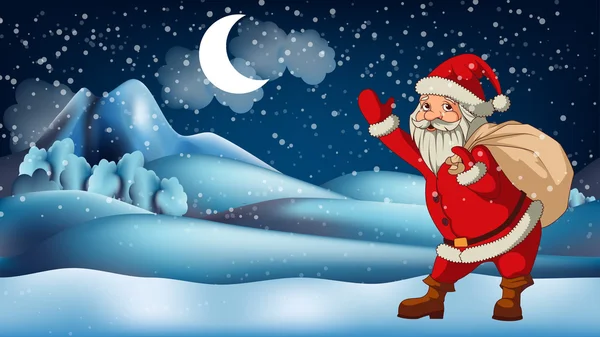 Santa Claus voor winterlandschap — Stockvector