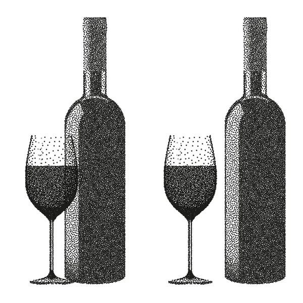 Şarap şişe ve cam Noktacılık tarzı — Stok Vektör