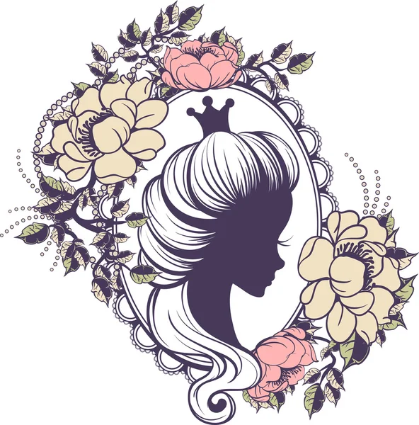 Retrato de princesa en marco floral — Vector de stock