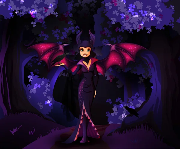 Boszorkány karakter sötét erdőben — Stock Vector