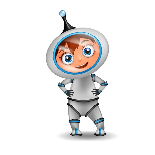 Carino cartone animato astronauta in piedi isolato — Vettoriale Stock