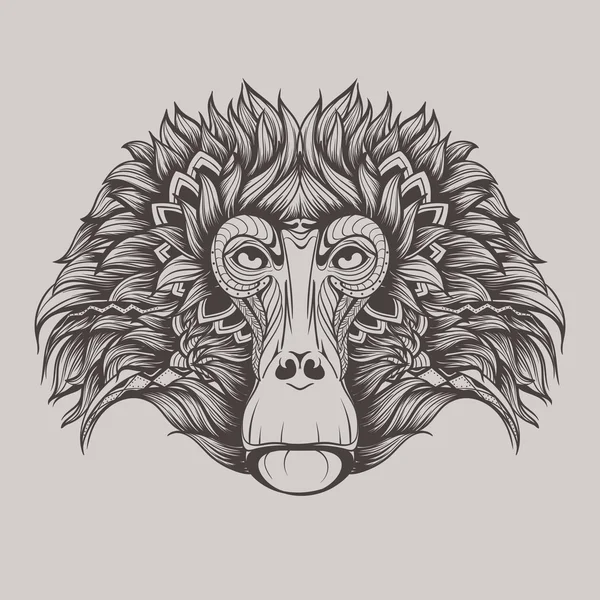 Macaco babuíno cara doodle — Vetor de Stock