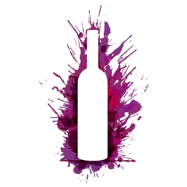Бутылка вина перед красочными брызгами гранжа — стоковый вектор