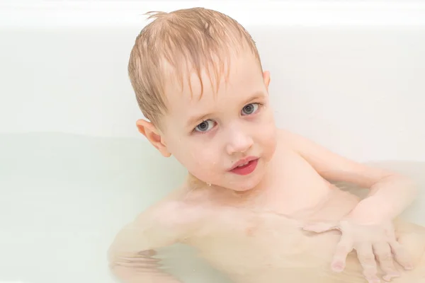 Happy little boy after taking bath — Stock Photo, Image