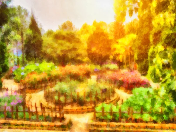 Pintura digital de la estructura. Parque soleado floral asiático en acuarela — Foto de Stock