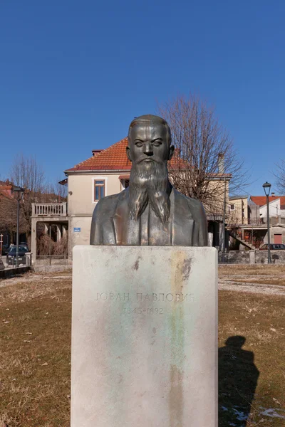 记者在采蒂涅，黑山 Jovan 帕夫洛维奇的纪念碑 — 图库照片