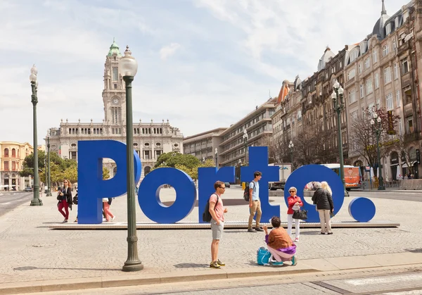 Porto sign at Liberdade Square in Porto, Portugal — Stock Photo, Image