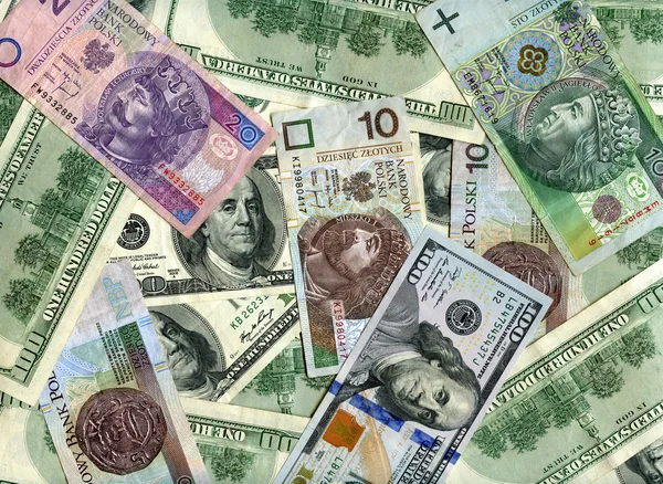 Hintergrund. US-Dollar und polnischer Zloty — Stockfoto