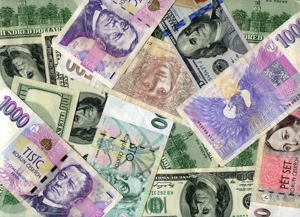 Hintergrund. US-Dollar und tschechische Kronen — Stockfoto