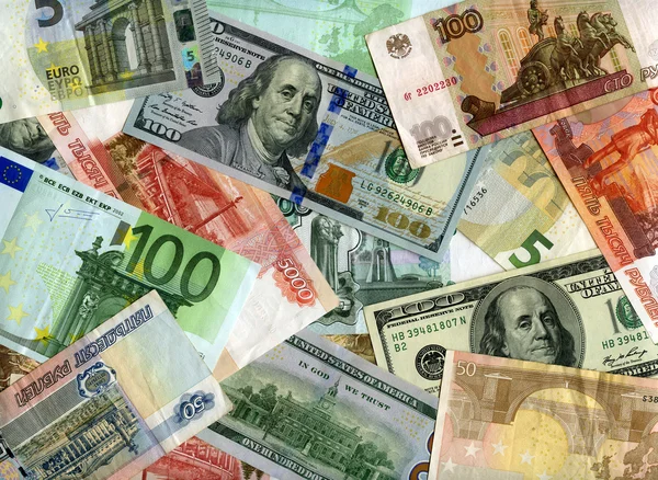 Background. Euro, US dollars and Russian rubles — Stock Photo, Image