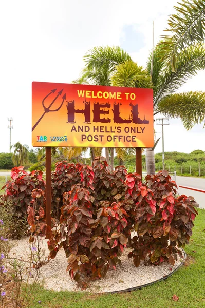 Welkom inloggen de hel plaats in Grand Cayman eiland — Stockfoto
