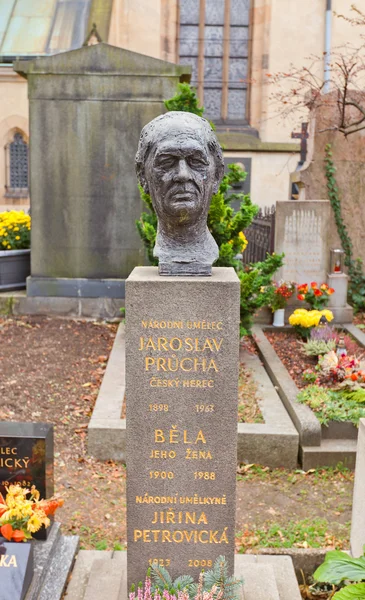 Actor Jaroslav Prucha tomb in Vysehrad cemetery, Prague — 图库照片