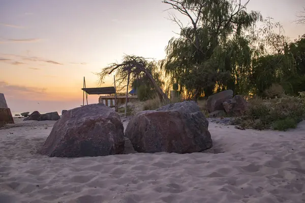 Прекрасний Захід Сонця Пустельному Пляжі Місце Відпочинку Релаксації — стокове фото