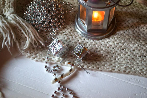 Burning Candle Christmas Decoration — Stock Photo, Image